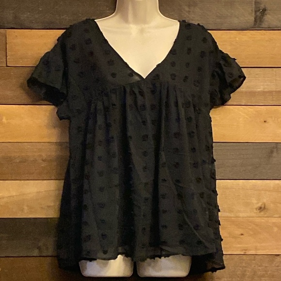 entro Tops - Black Swiss Dot Babydoll Blouse – Size Large 🖤